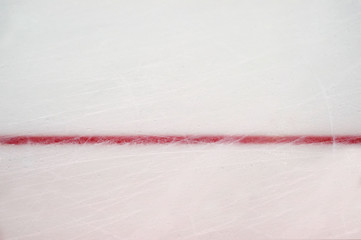 Ice hockey rink red markings closeup, winter sport background