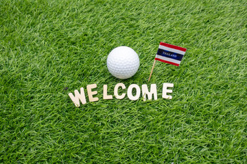 Wall Mural - Golf ball with Welcome  sign with Thailand  Flag 