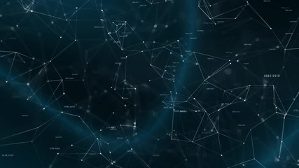 Futuristic blurry lines and dots motion on dark blue and red colored background.  Selective focus used.
