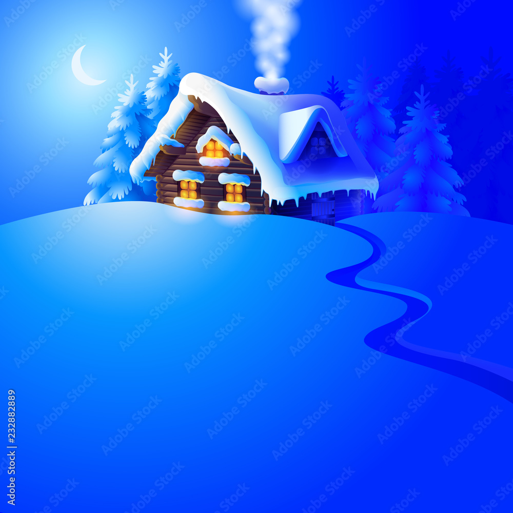 Forest landscape with winter house. Vector Illustration Stock Vector ...