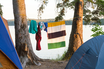 Clothes drying by tents