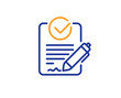 © blankstock - Rfp line icon. Request for proposal sign. Report document symbol. Colorful outline concept. Blue and orange thin line color icon. Rfp Vector