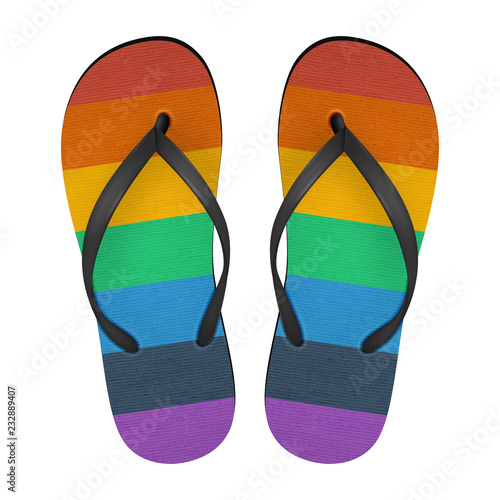 flip flops with rainbow logo