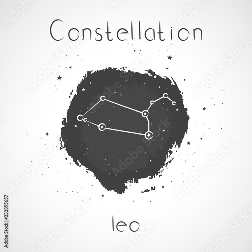 Fényképezés  Vector illustration with Zodiac constellation LEO on a grunge ink background