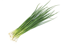 Green Onion Or Garlic Chives, Chinese Chive Isolated On White Background.Fresh Healthy Organic Green Vegetable