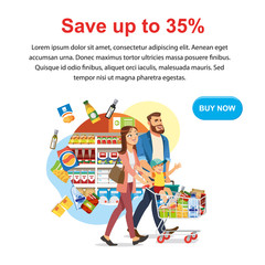 Wall Mural - Save Money Discount in Food Shop Vector Web Banner