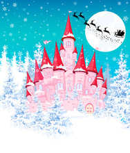 Pink Castle In The Winter Forest 1
