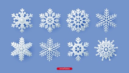 Wall Mural - silver decorative beaded snowflakes, New Year, Christmas decorations, vector