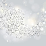 Fototapeta Dmuchawce - Abstract swirl of paper snowflakes on a silver background