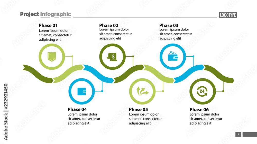 Six phase process chart slide template design. Element of chart ...
