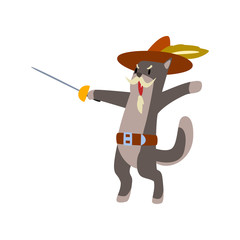 Wall Mural - Warlike musketeer cat character fighting with sword vector Illustration on a white background