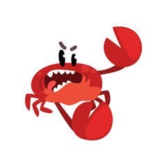 Wall Mural - Angry crab character, cute sea creature with funny face vector Illustration on a white background