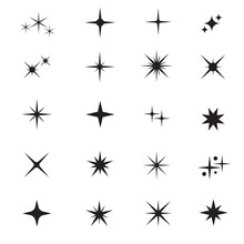 Star Icons. Twinkling Stars. Sparkles, Shining Burst. Christmas Vector Symbols Isolated. Xmas Sparkle Star, Asterisk Pointed Twinkling Silhouette Illustration