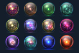 Fototapeta  - Magical crystal orbs. Glowing magic balls, mysterious paranormal wizard spheres. Vector set of crystal orb and ball sphere illustration