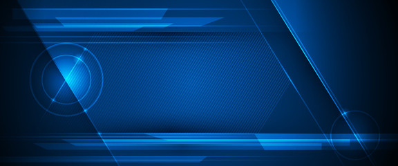 Vector Abstract, science, futuristic, energy technology concept. Digital image of light rays, stripes lines with blue light, speed and motion blur over dark blue background