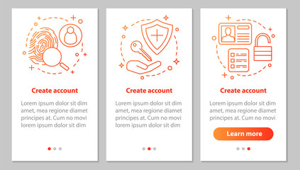 Account creation onboarding mobile app page screen with linear c
