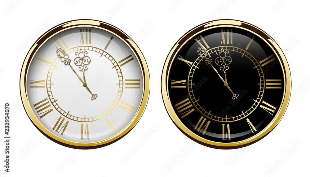 Vintage luxury golden wall clock with roman numbers isolated on white ...