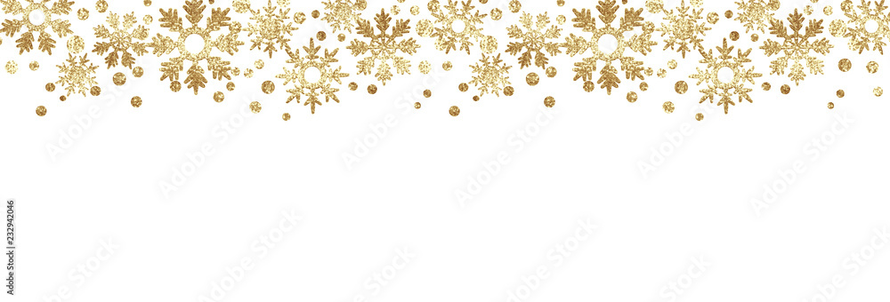 Golden glitter snowflake borders - obrazy, fototapety, plakaty 