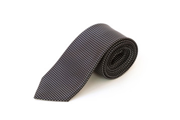 Poster - Rolled black men's tie isolated on white background, closeup