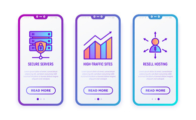 Wall Mural - hosting thin line icons set: secure server, high-traffic servers, resell hosting. modern vector illu