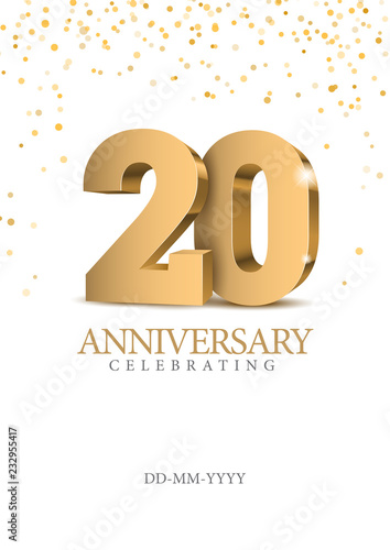 Cuadros en Lienzo Anniversary 20. gold 3d numbers.