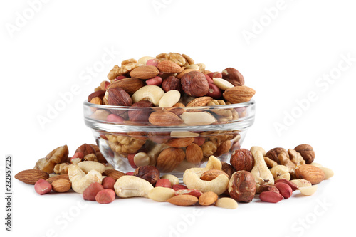 Cuadros en Lienzo bowl with different mixed nuts isolated on white background