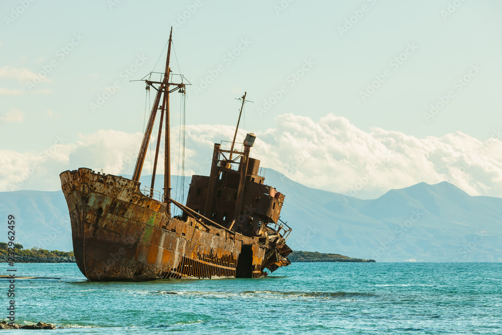 The famous shipwreck near Gythio Greece - obrazy, fototapety, plakaty 