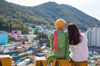 Busan, South Korea - October 11, 2018 - Gamcheon Culture Village is the famous attractive spot for tourists. It is colourful village on mountain slope always used to film Korean TV series. 