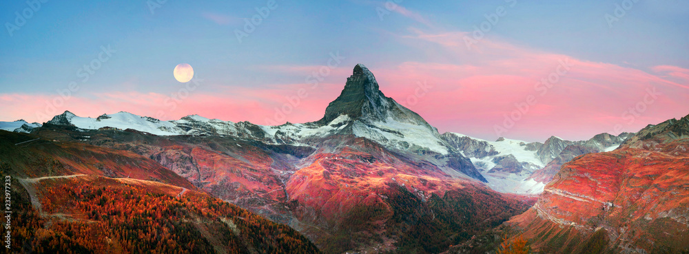Matterhorn slopes in autumn - obrazy, fototapety, plakaty 