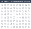 © M.Style - Set Vector Line Icons of Freelancer and Online Education.
