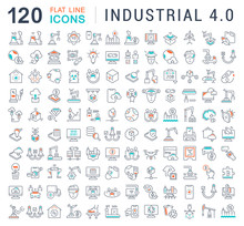 Set Vector Line Icons Of Industrial 4.0.