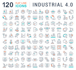 Wall Mural - Set Vector Line Icons of Industrial 4.0.