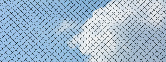 Canvas Print - the cage metal net on blue sky background - pattern style