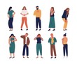 © Good Studio - Collection of unhappy people suffering pain or ache in different body parts - chest, neck, leg, back, arm. Set of ill people isolated on white background. Flat cartoon colorful vector illustration.