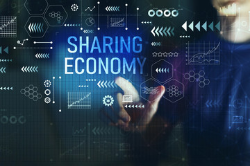 Sharing economy with young man on a dark background