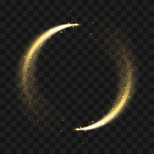 Gold Sparkling Glitter Circle. Vector Circle Of Golden Glittering Particles With Star Light Trail And Shine Glow On Transparent Background