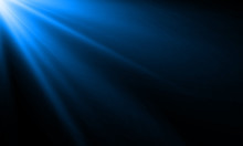 Blue Light Ray Or Sun Beam Vector Background. Abstract Neon Blue Light Flash Spotlight Backdrop With Sunlight Shine Background