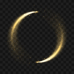 gold sparkling glitter circle. vector circle of golden glittering particles with star light trail an