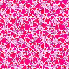  Watercolor seamless pattern with heart. Bright background.