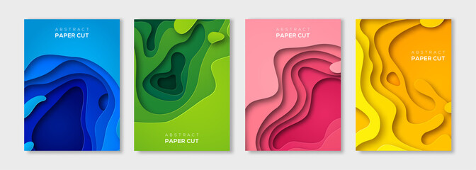 Wall Mural - vertical paper cut banners set