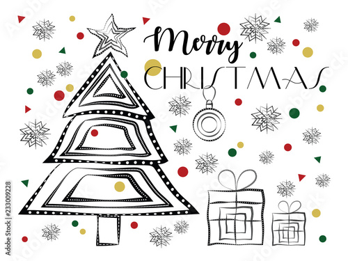 Festive Vector Illustration With Merry Christmas Lettering Black