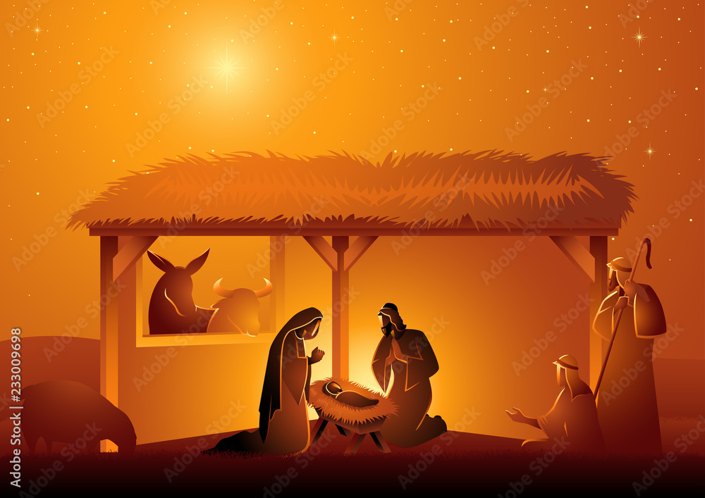 Nativity Scene of The Holy Family In Stable Stock Vector | Adobe Stock