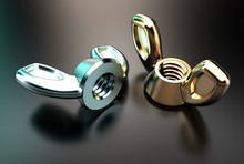 3d Illustration Of Wing Nuts Isolated On Metallic