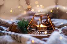 Festive Christmas Candle , Holiday Winter Decoration Candlelight With Sparkle Lights