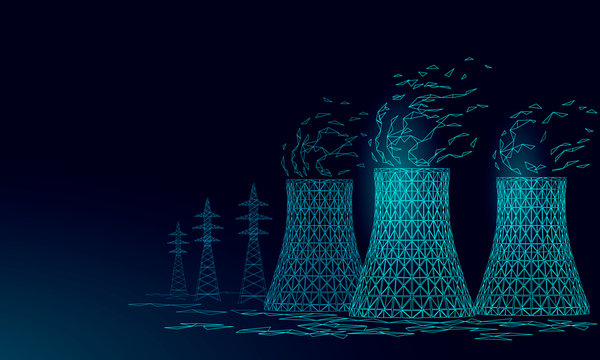nuclear power station cooling tower low poly. 3d render ecology pollution save planet environment co