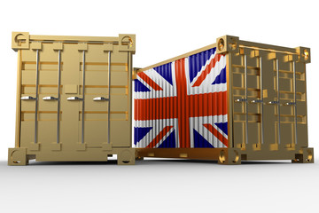 3d rendering of a shipping cargo containers with British flag