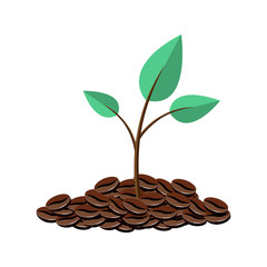 Wall Mural - Nachhaltiger Fairtrade Kaffee Bohnen Flat Design isoliert auf weißem Hintergrund