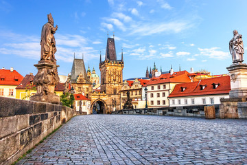 Famous Charles Bridge over the Vltava river in Prague, Czech Rep