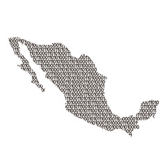 Wall Mural - Mexico map abstract schematic from black ones and zeros binary digital code. Vector illustration.