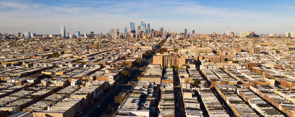 Wall Mural - Long Panoramic View Dense Urban Neighborhoods Skyline Philadelphia Pennsylvania